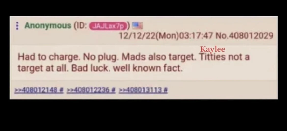 Short peach-colored anonymous forum reply with a red annotation above the text and linked reply numbers below.