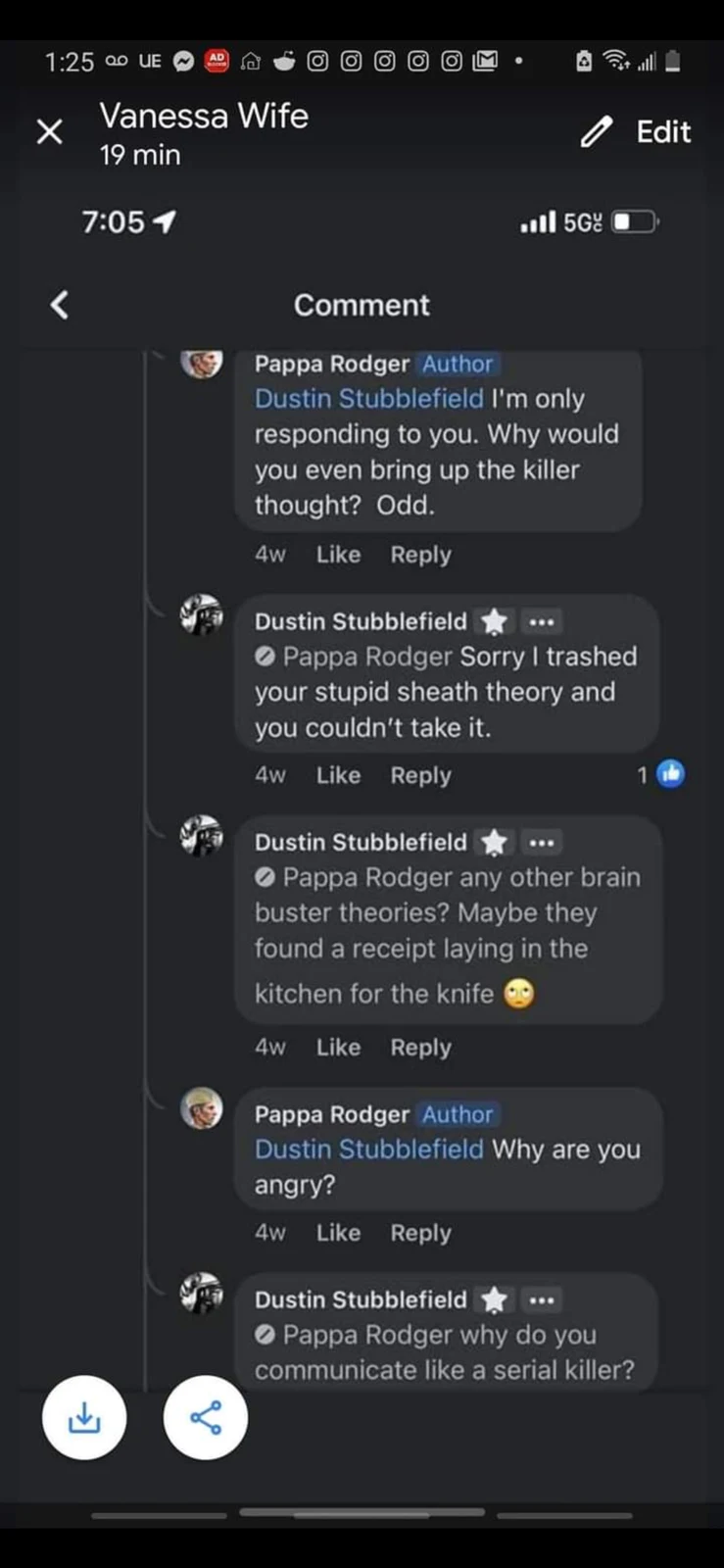 Phone screenshot of a dark-mode comment argument within a messaging image viewer.