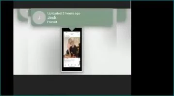 Blurry screenshot of a messaging status with a small embedded phone image and a friend label.