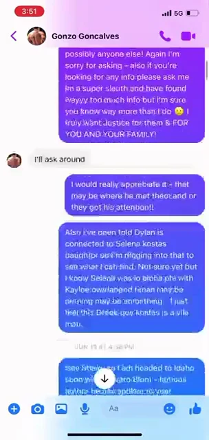 Messenger conversation containing a short reply and outgoing messages proposing personal connections.