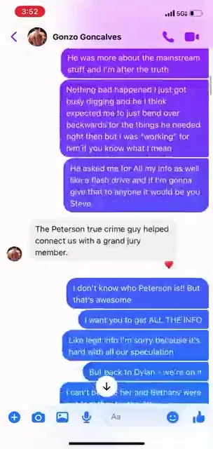 Messenger conversation discussing media work, information gathering and a purported grand-jury contact.