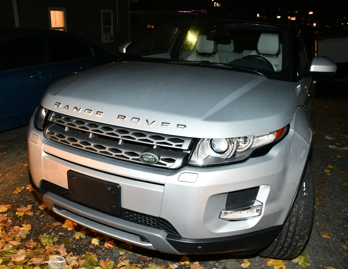 Front of a silver Range Rover.
