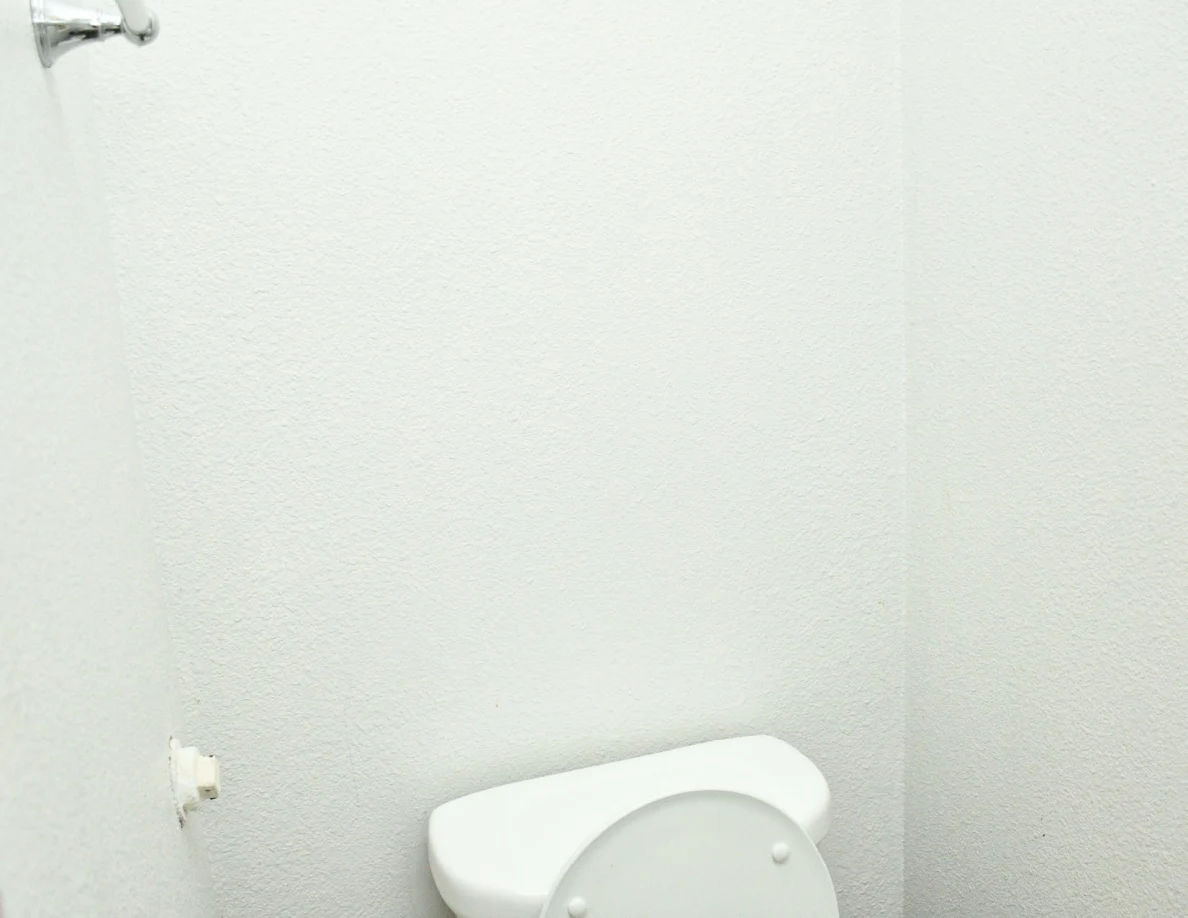 Bathroom wall above an open toilet.