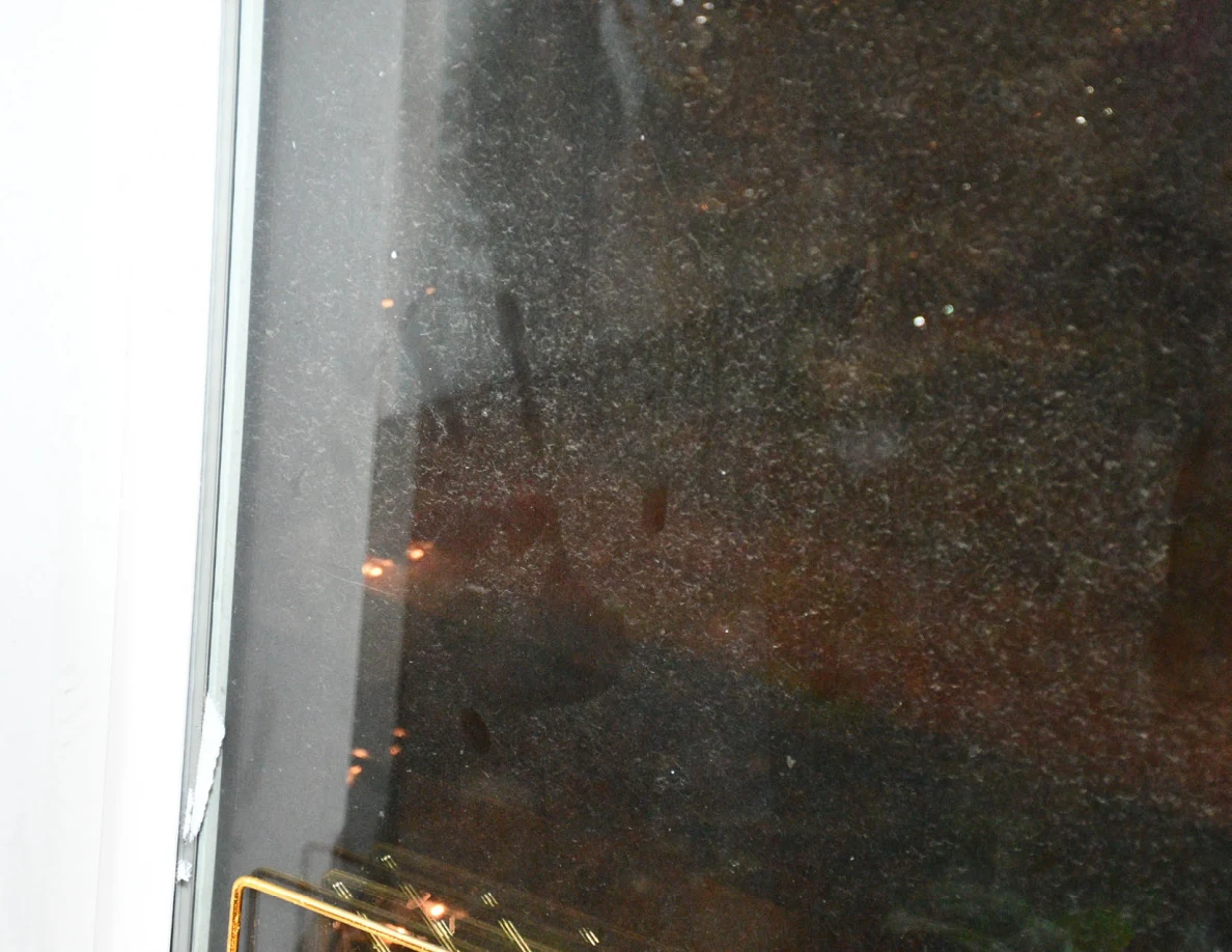Close view of smudges on window glass.