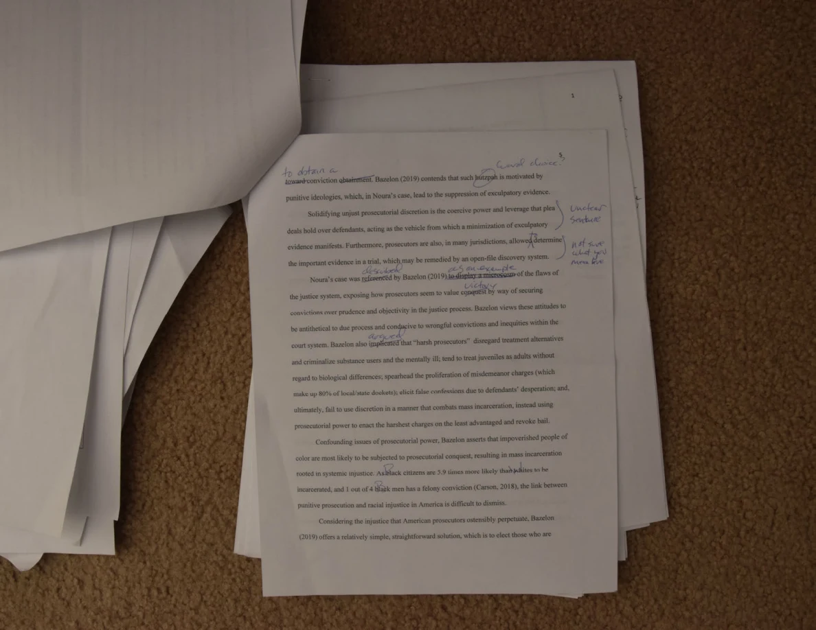 Printed page with underlining and handwritten annotations along the right side.