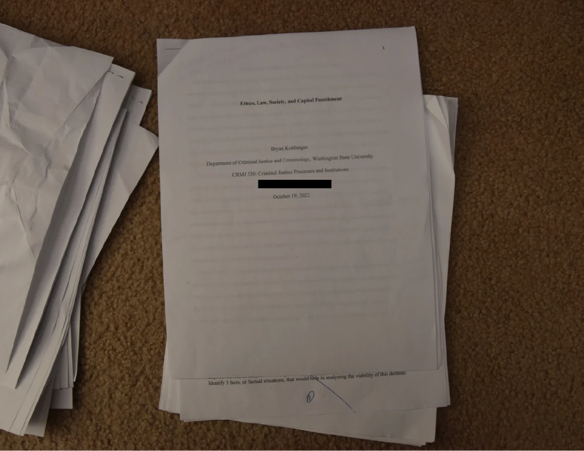 Academic cover page titled Crime, Law, Society, and Capital Punishment, with a short black redaction bar.