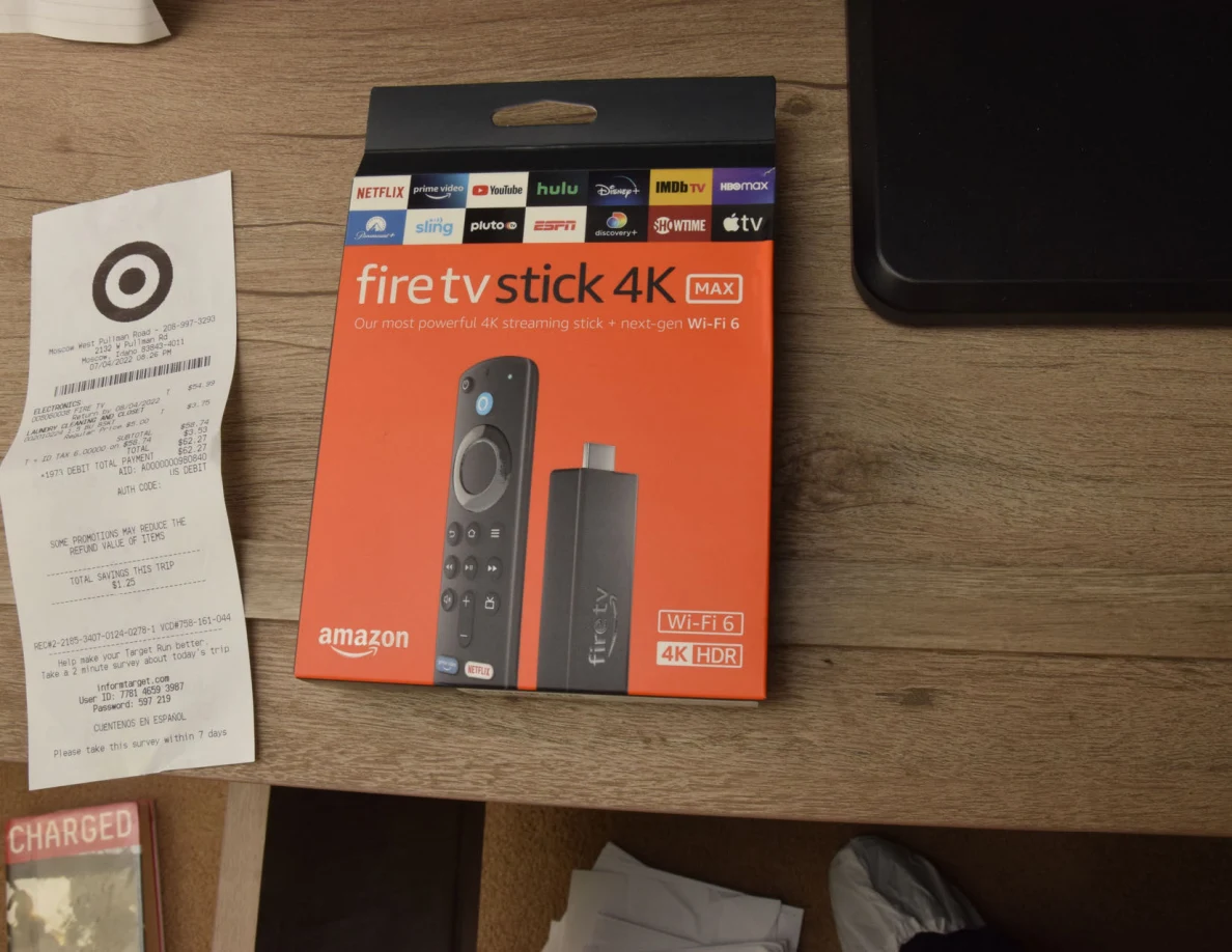 Target receipt beside an orange Fire TV Stick 4K Max box.
