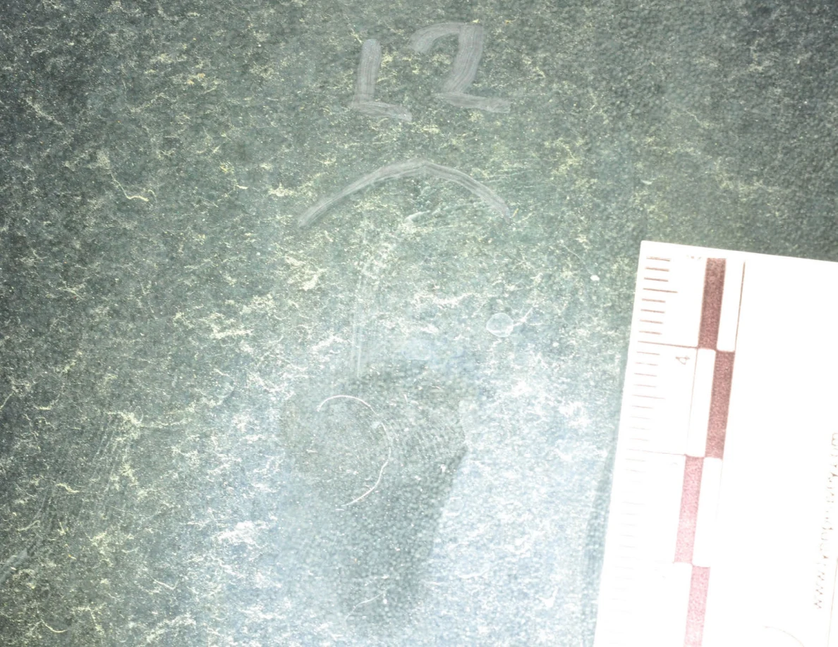 Glass marked L2 and an arrow, with a metric scale beside faint curved surface marks.