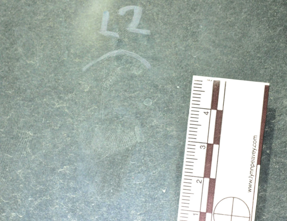 Glass marked L2 and an arrow, with a metric scale beside faint curved surface marks.