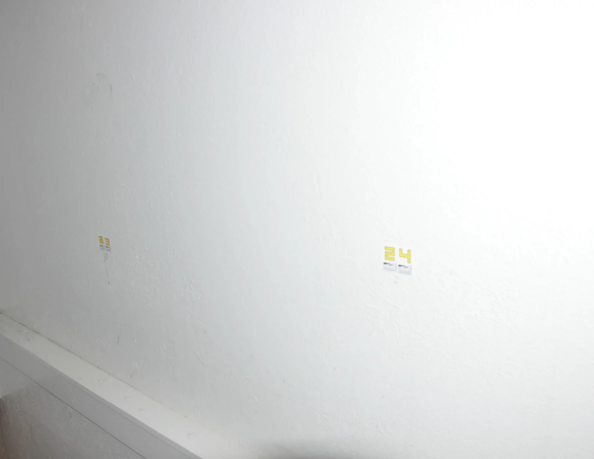 Wider view of pale wall carrying labels 23 and 24 near faint marks.