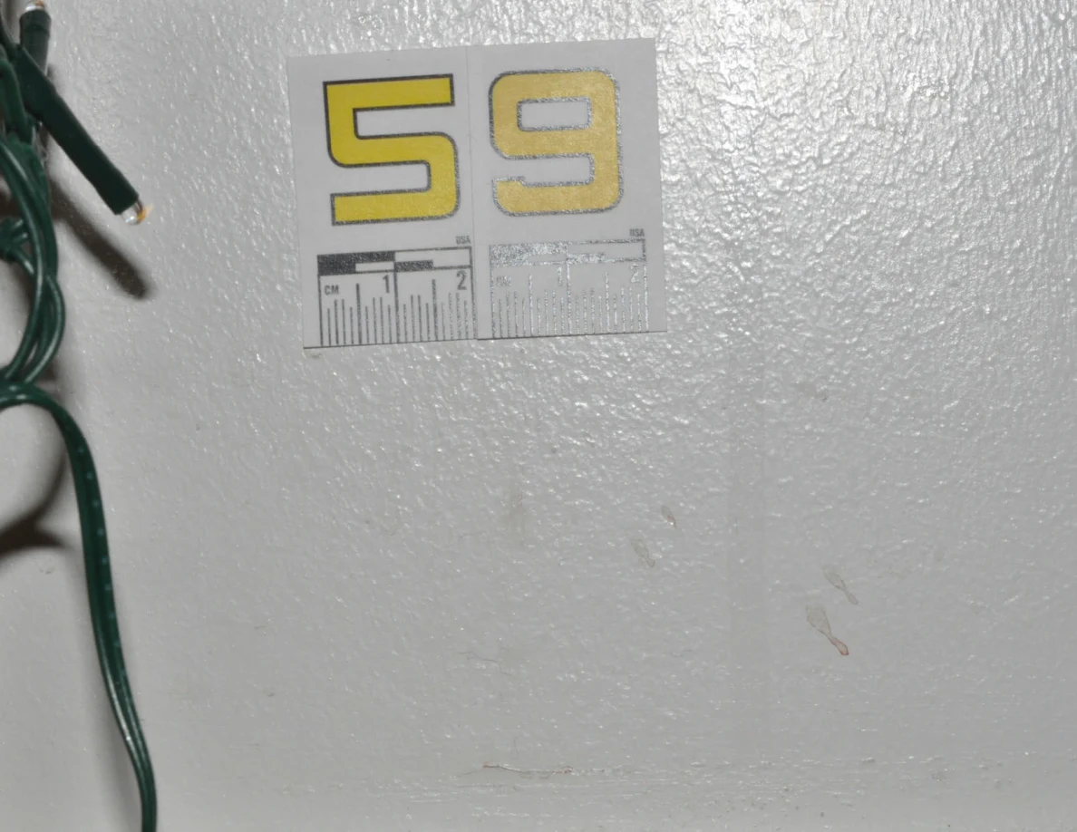 Label 59 above faint wall streaks beside a green cable.