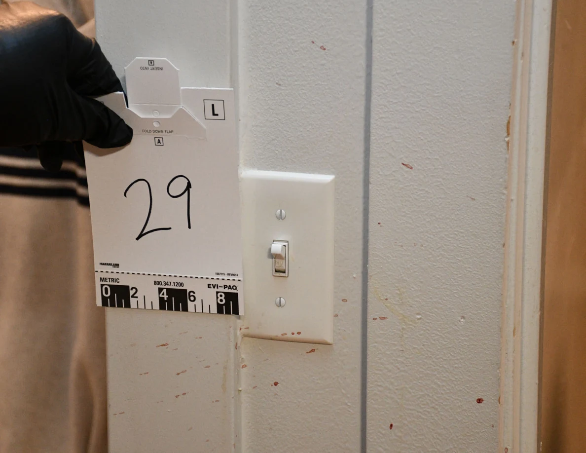 Scale card 29 beside a light switch and small reddish wall marks.