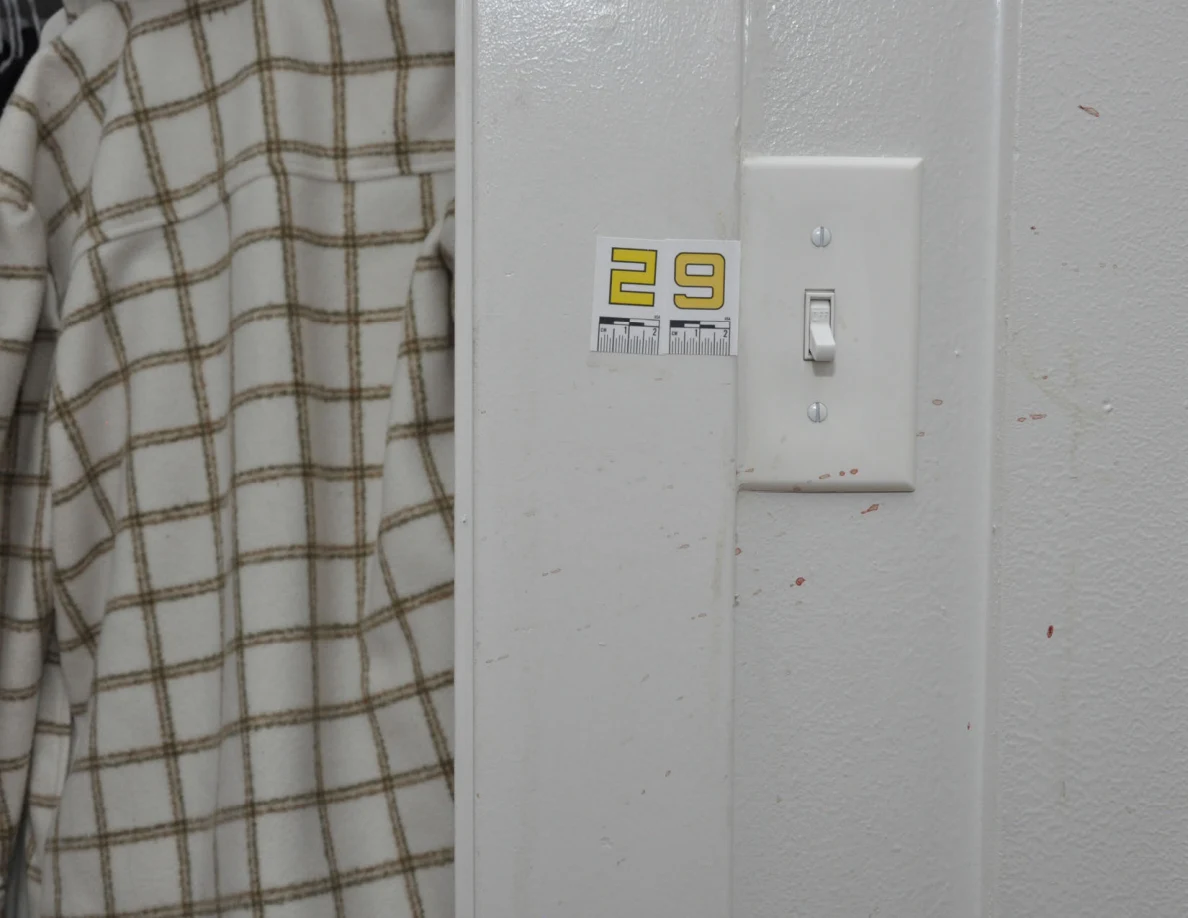 Reddish spots around a white wall switch beside scale label 29.