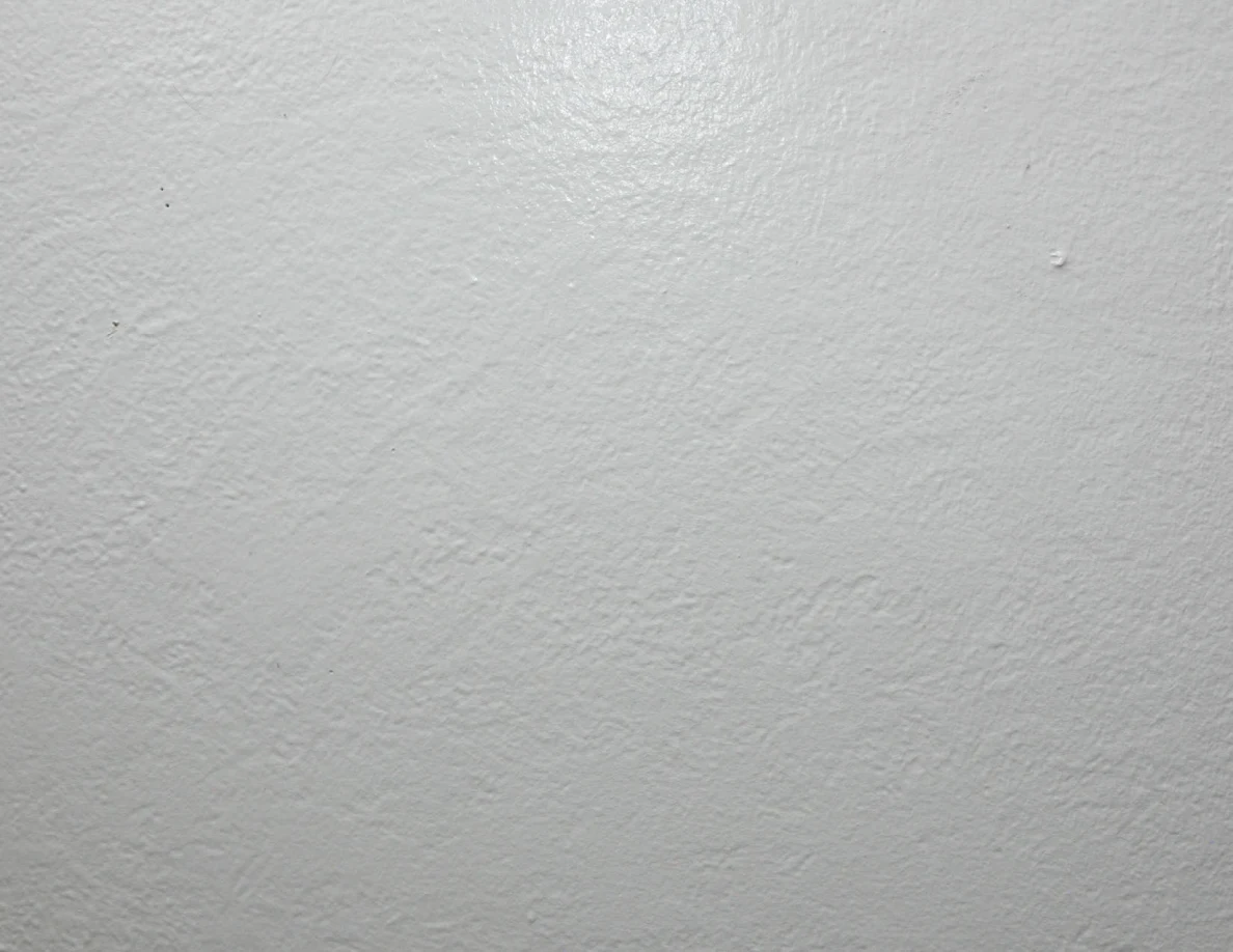 Close view of a pale textured wall with sparse small reddish marks.