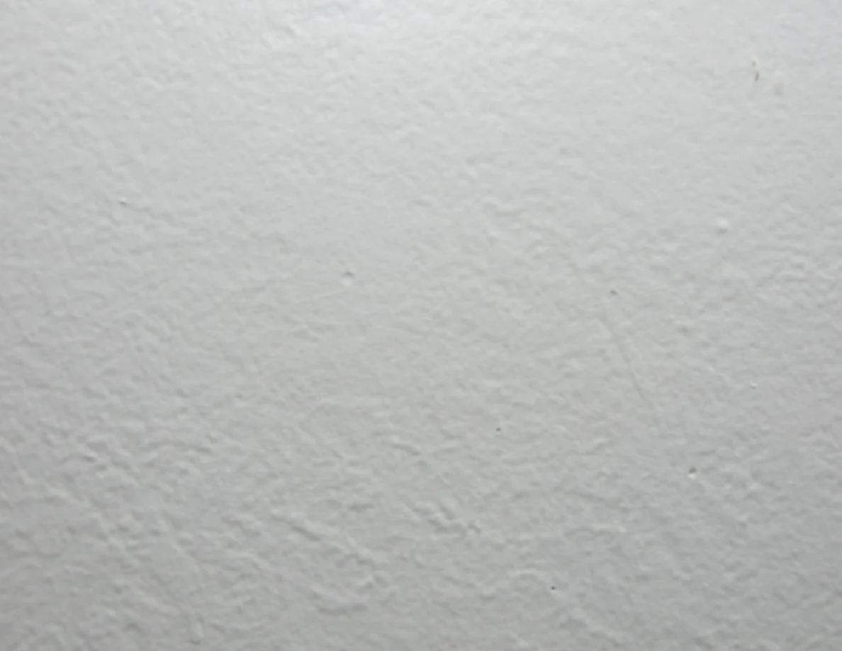 Close view of a pale textured wall with sparse reddish marks.