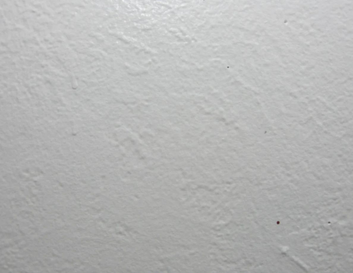Close view of a pale textured wall with sparse reddish marks.