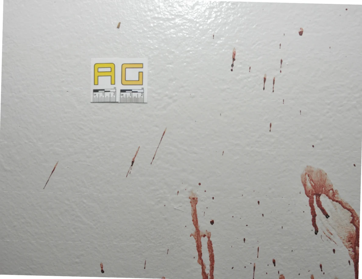 Reddish wall smears and streaks beside label AG.