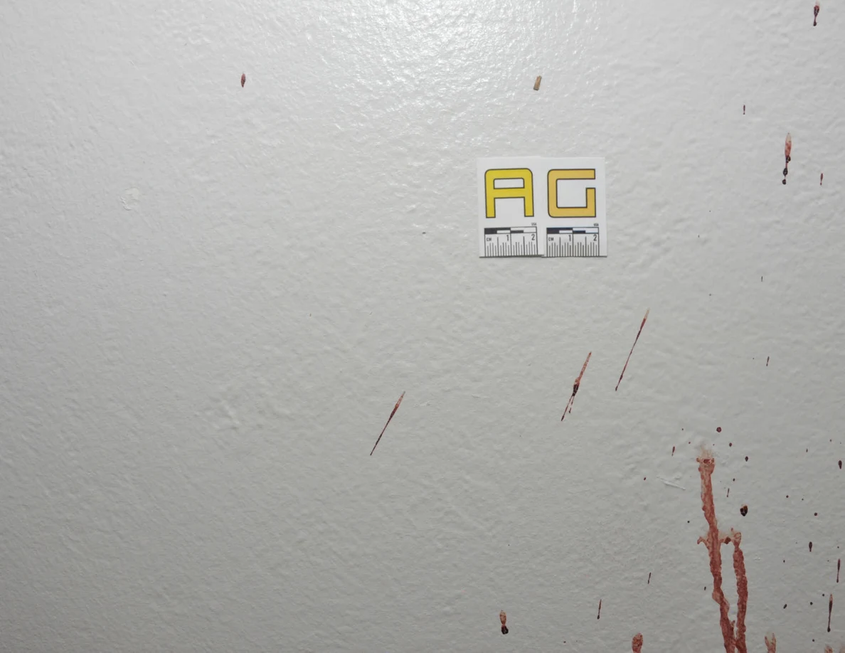 Reddish wall spots and streaks beside label AG.