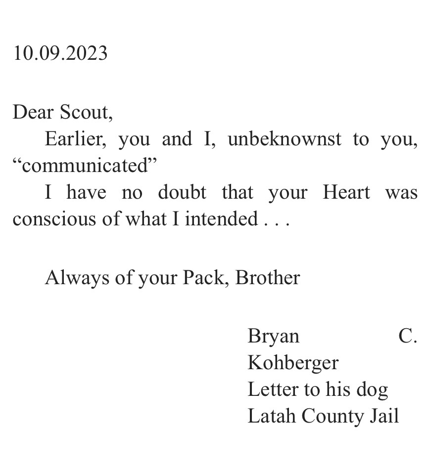 Bryan Kohberger Jail Letter to Dog