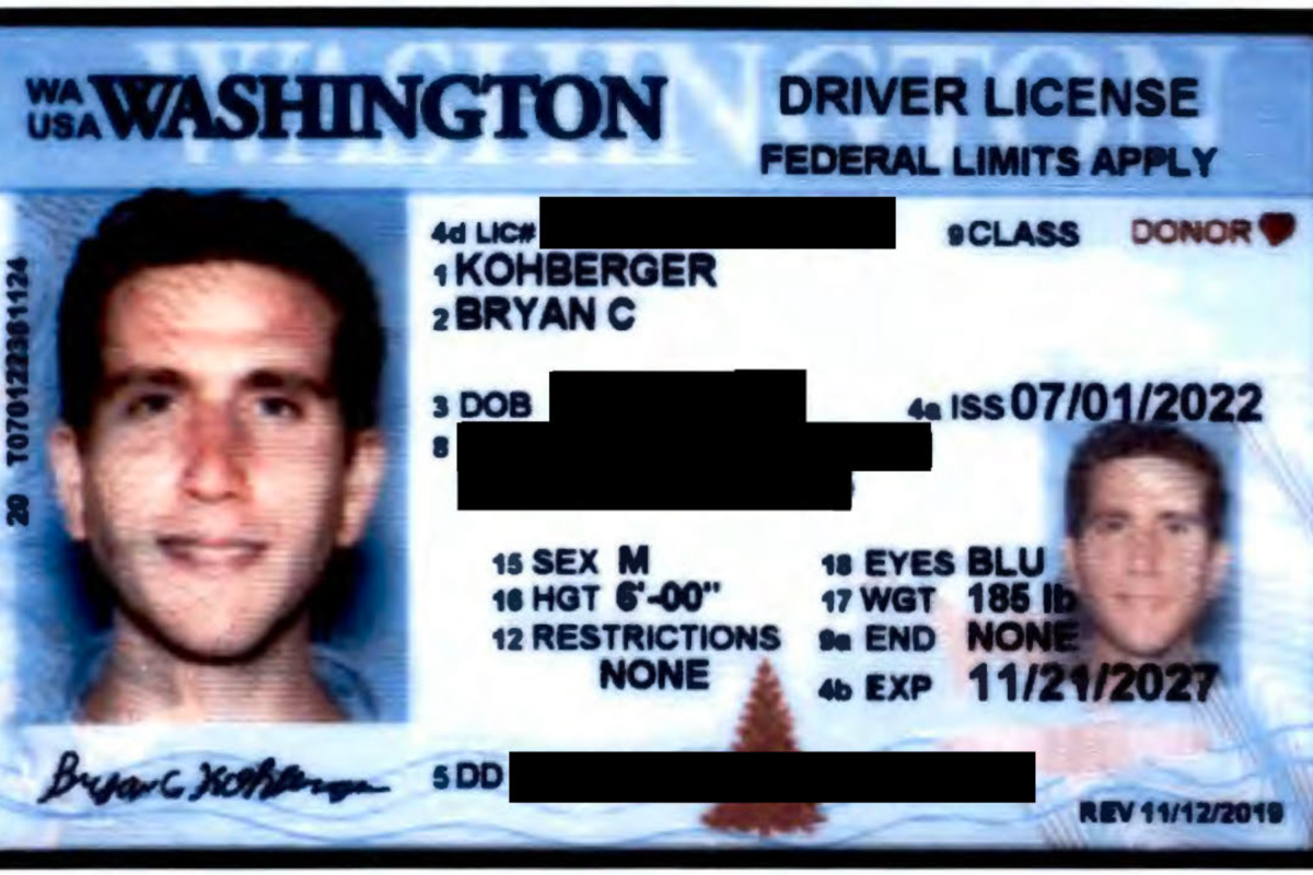 Bryan Kohberger Washington Driver License