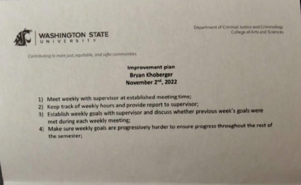 Bryan Kohberger Improvement Plan