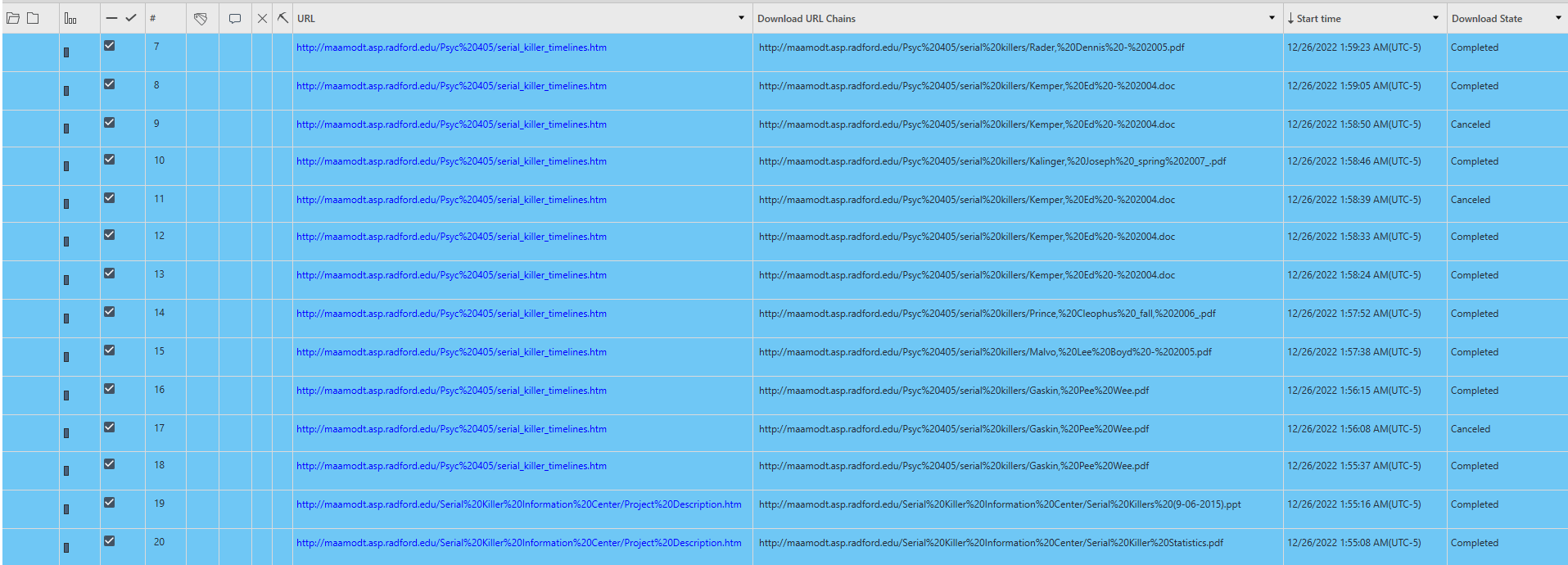 Serial-Killer URLs Screenshot