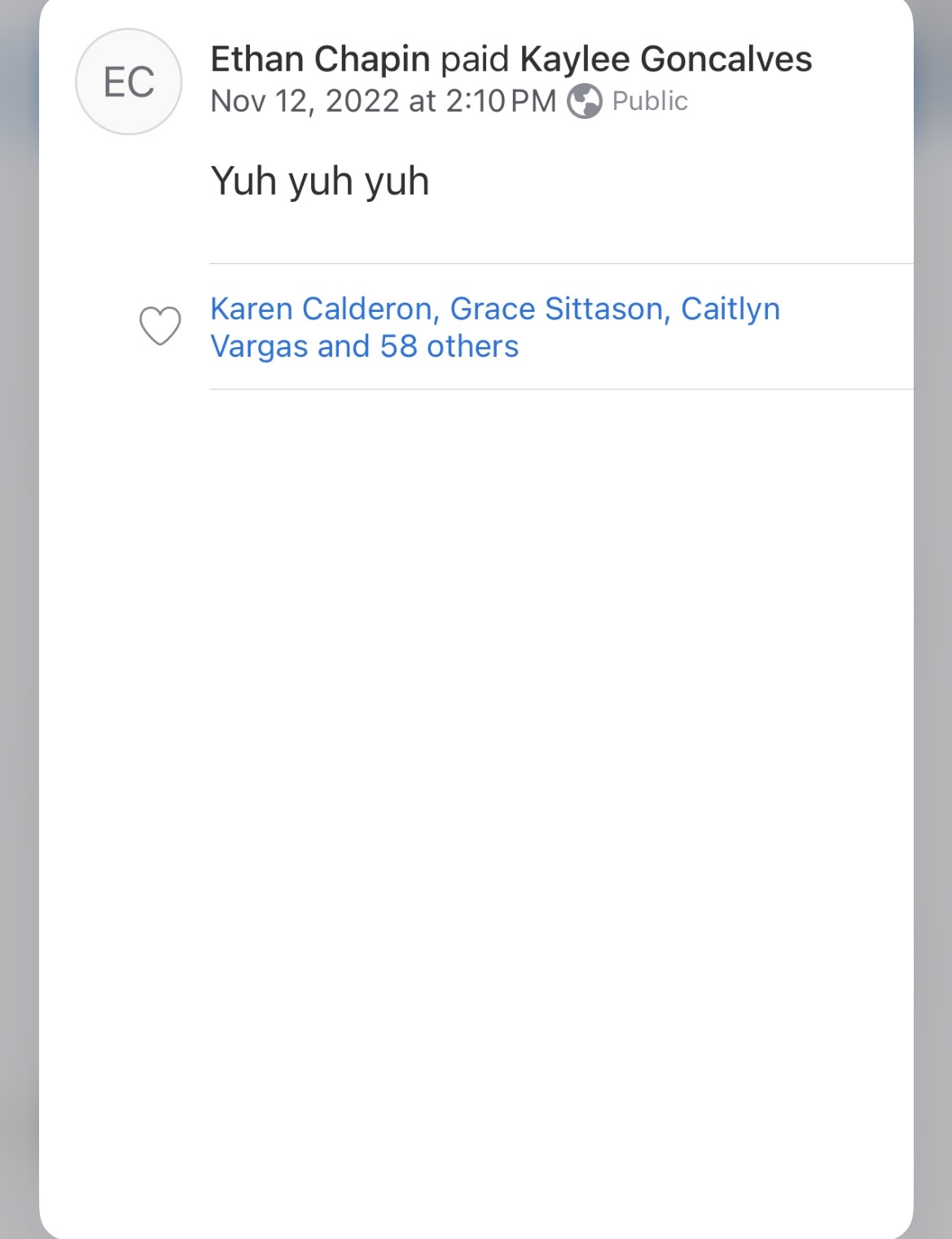 Ethan Venmo Payment to Kaylee