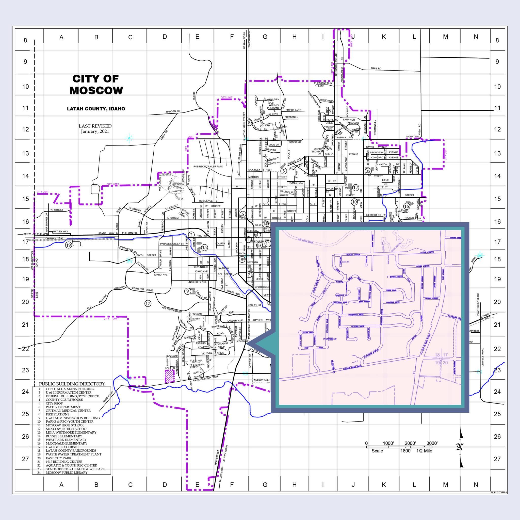 Moscow, Idaho Map